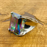 Genuine Mystic Topaz Stacking Ring | Handcrafted 925 Sterling Silver for Women | Unique Big Stone Gift