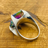 Genuine Mystic Topaz Stacking Ring | Handcrafted 925 Sterling Silver for Women | Unique Big Stone Gift