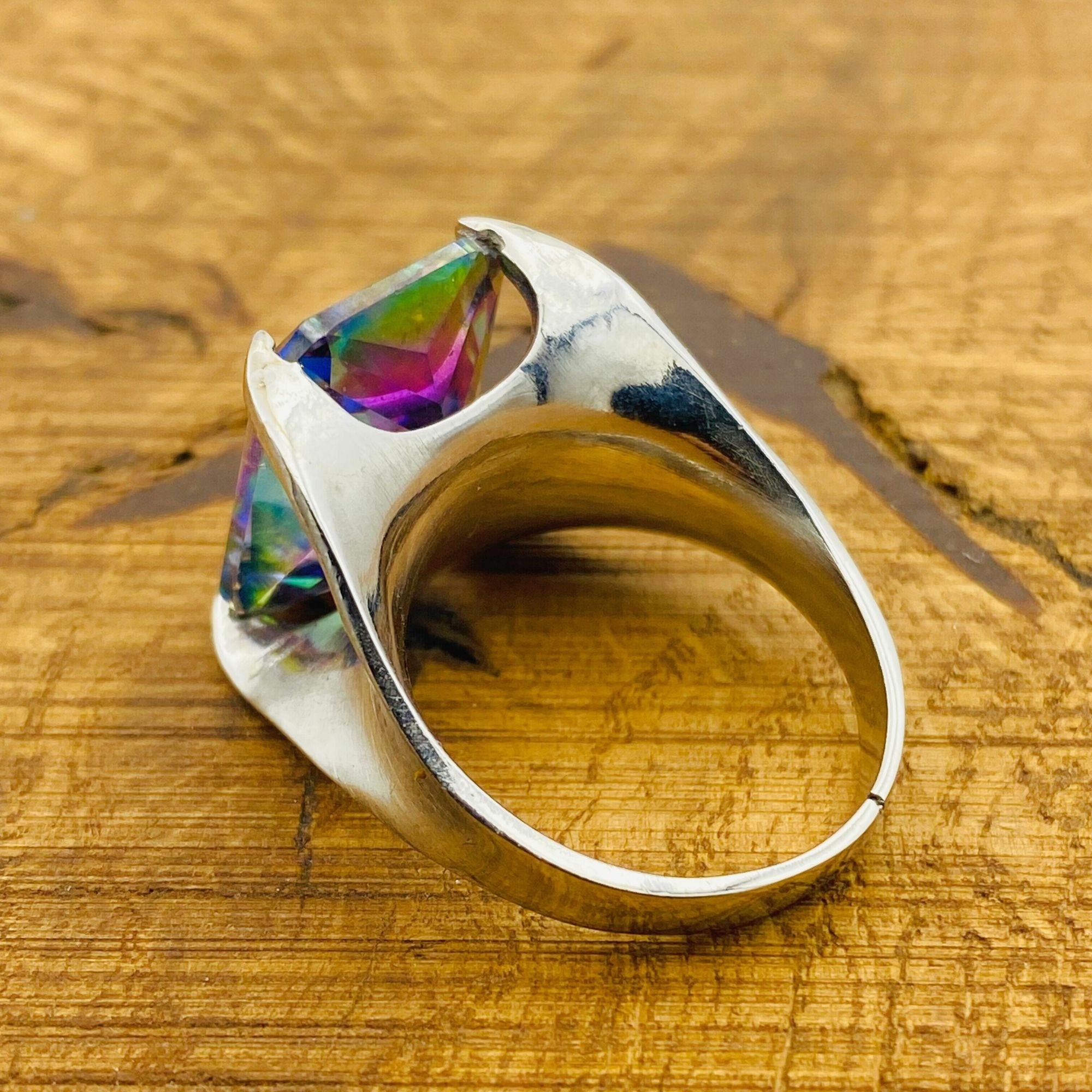 Genuine Mystic Topaz Stacking Ring | Handcrafted 925 Sterling Silver for Women | Unique Big Stone Gift