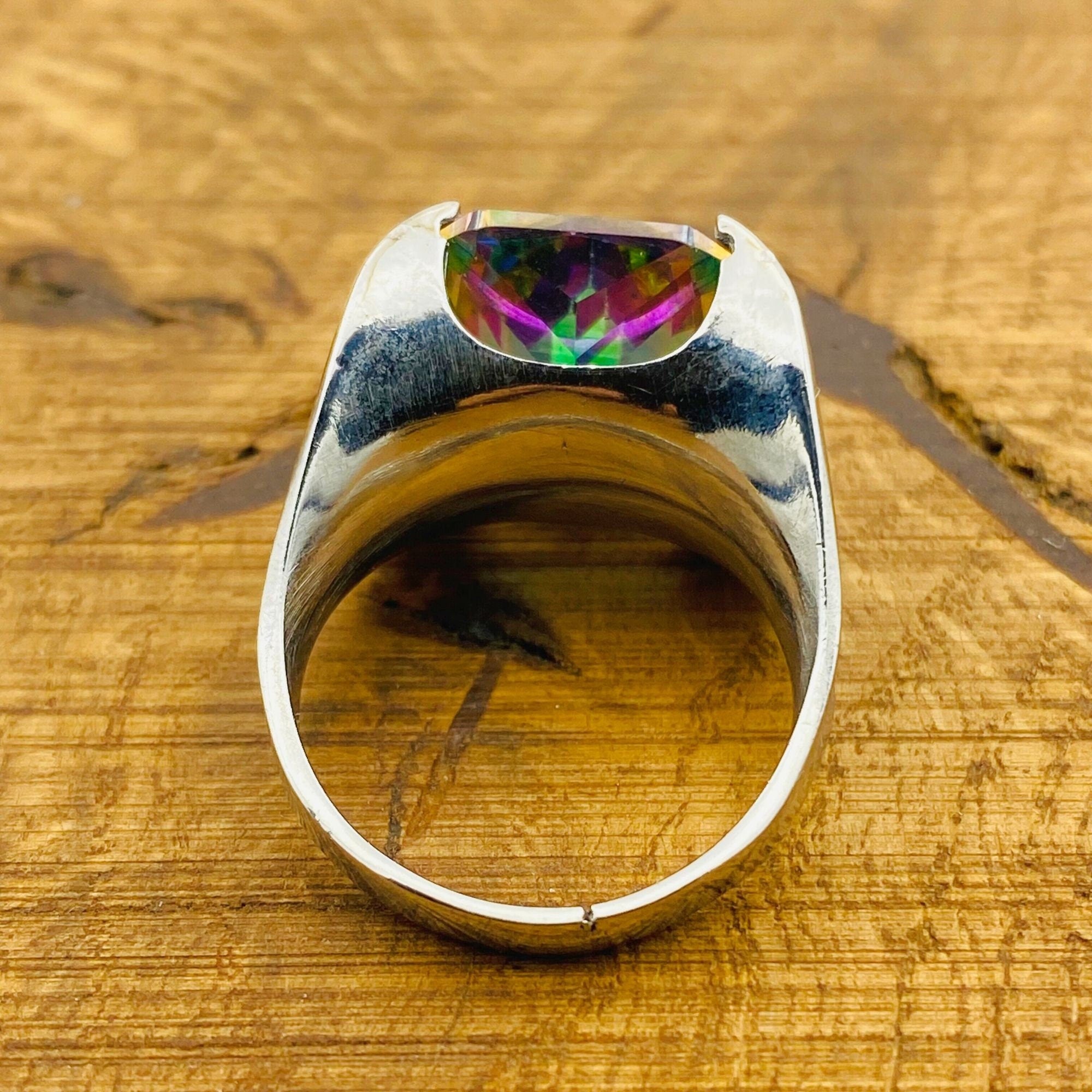 Genuine Mystic Topaz Stacking Ring | Handcrafted 925 Sterling Silver for Women | Unique Big Stone Gift