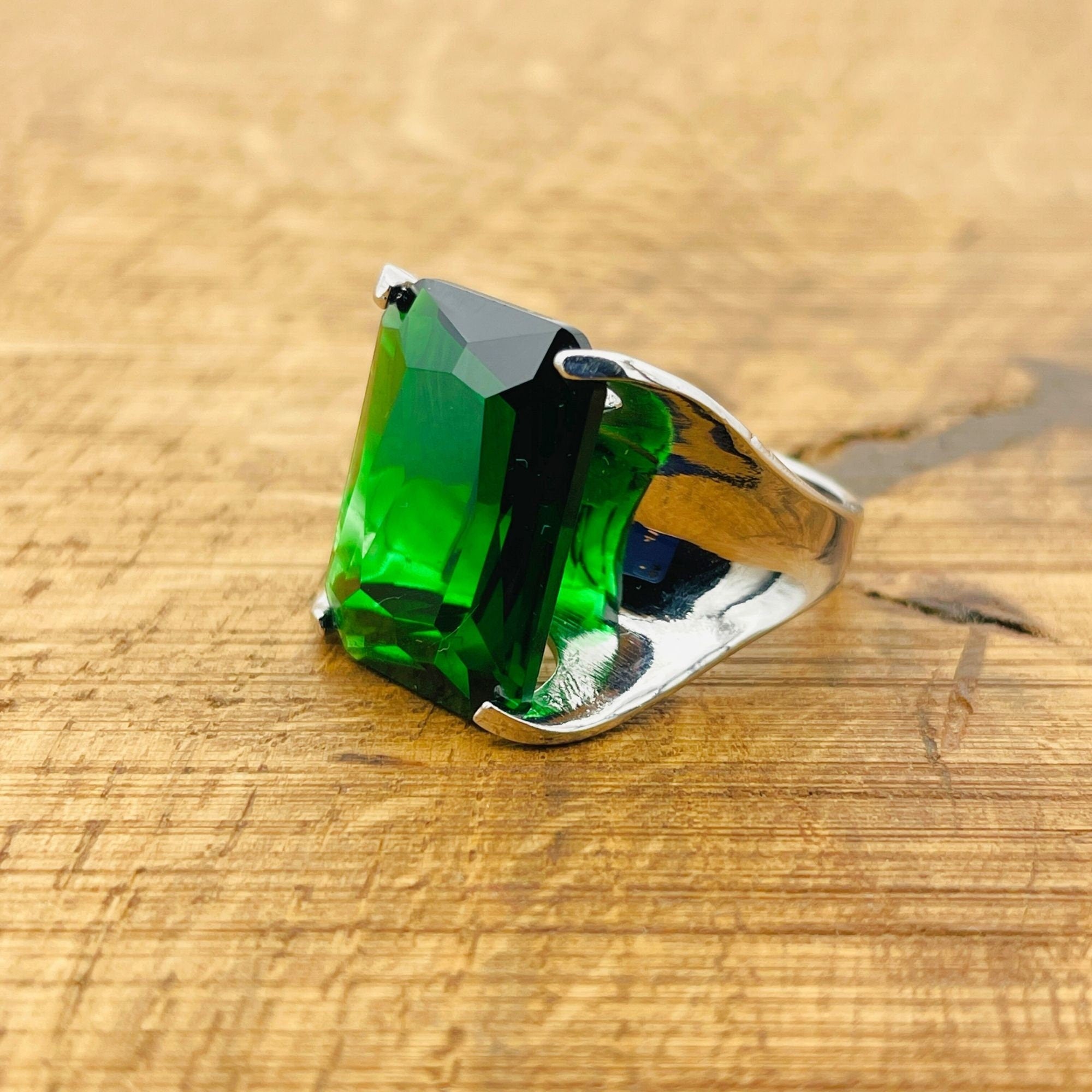 Handcrafted 925 Sterling Silver Emerald Stacking Ring for Women - Genuine Green Gemstone Jewelry