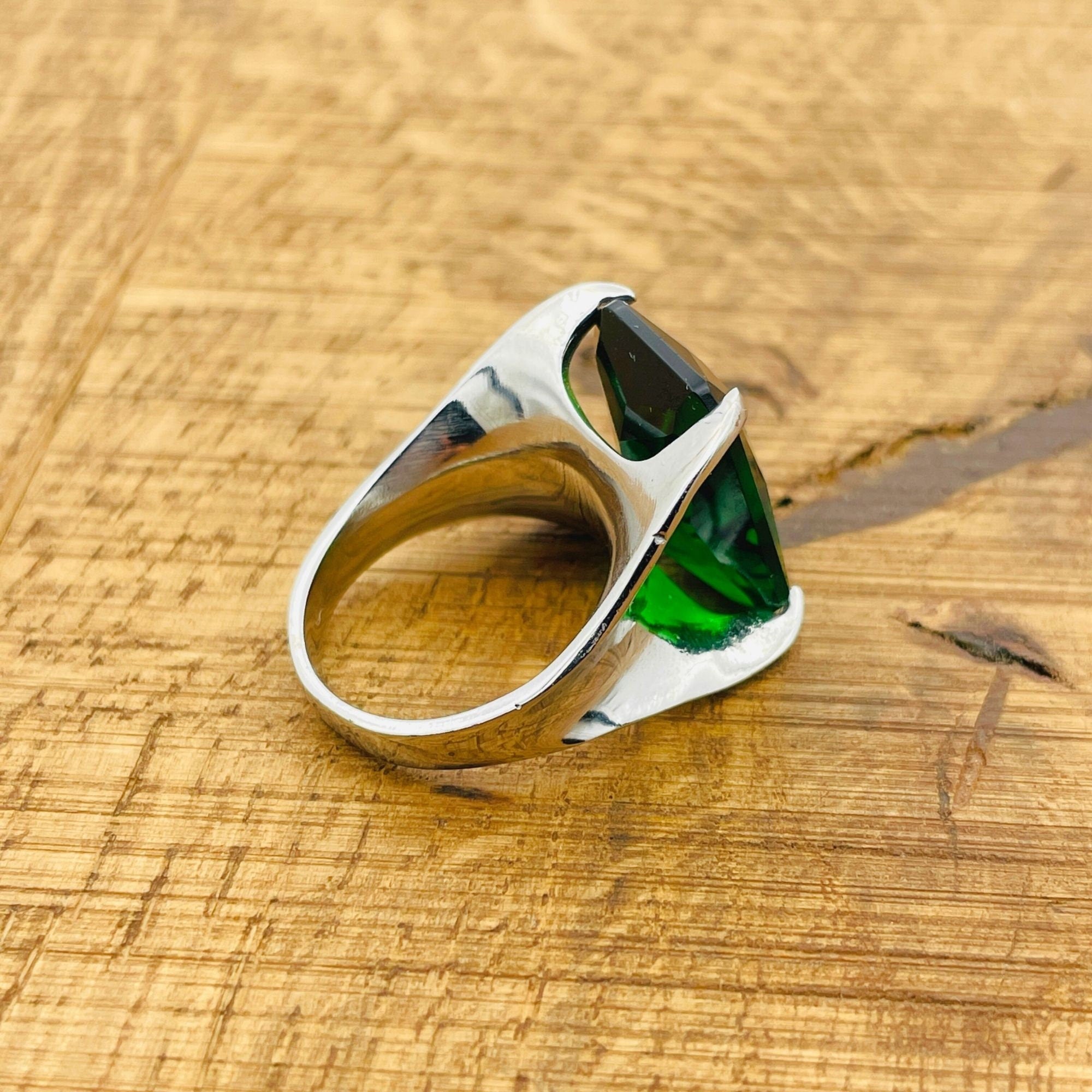 Handcrafted 925 Sterling Silver Emerald Stacking Ring for Women - Genuine Green Gemstone Jewelry