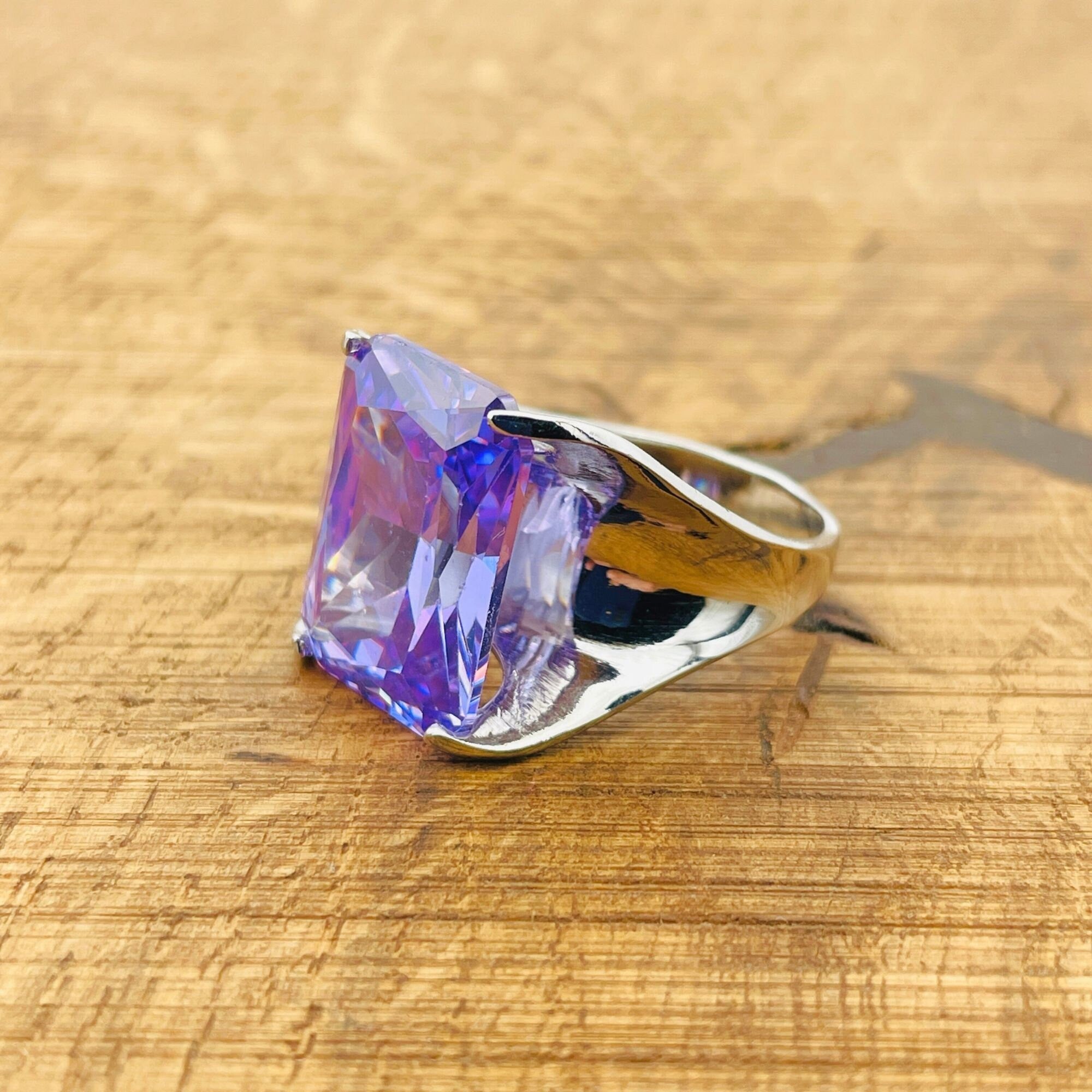Exquisite Women's Amethyst Stacking Ring - Genuine 925K Sterling Silver Handmade Birthstone Jewelry