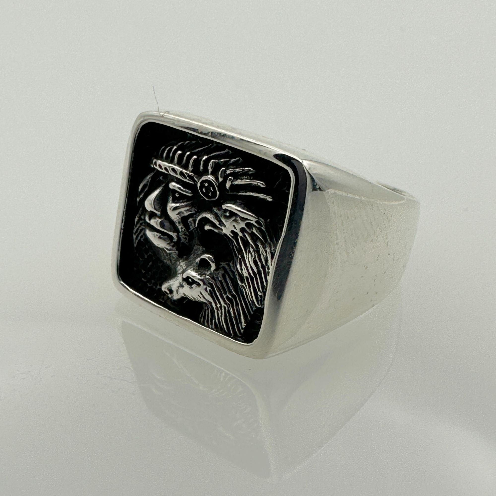 Authentic Hand-Engraved Native American Chief 925 Sterling Silver Ring for Men - Heritage Gift Jewelry