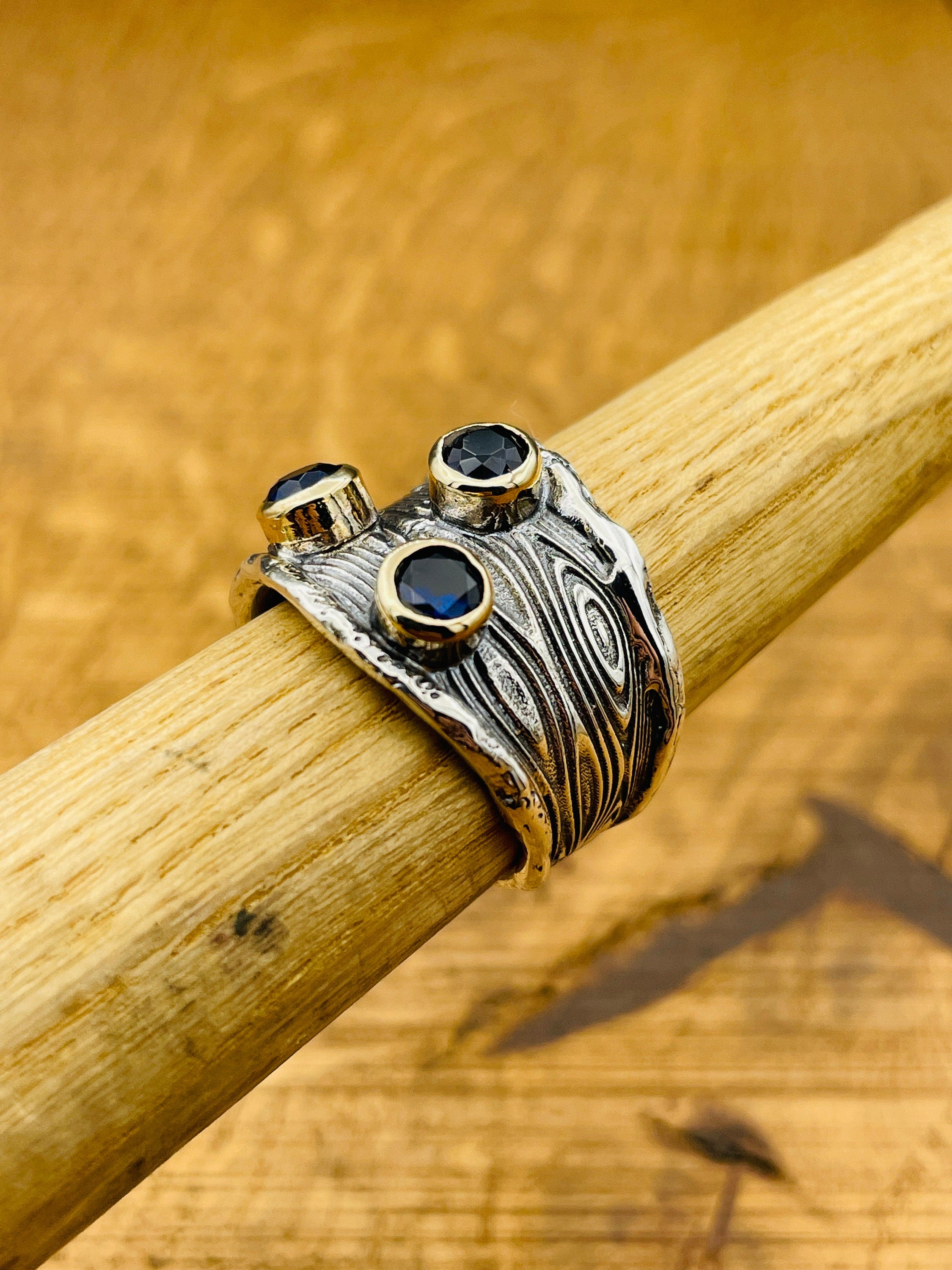 Handcrafted 925 Sterling Silver Blue Sapphire Three Stone Ring for Women - Elegant Gift