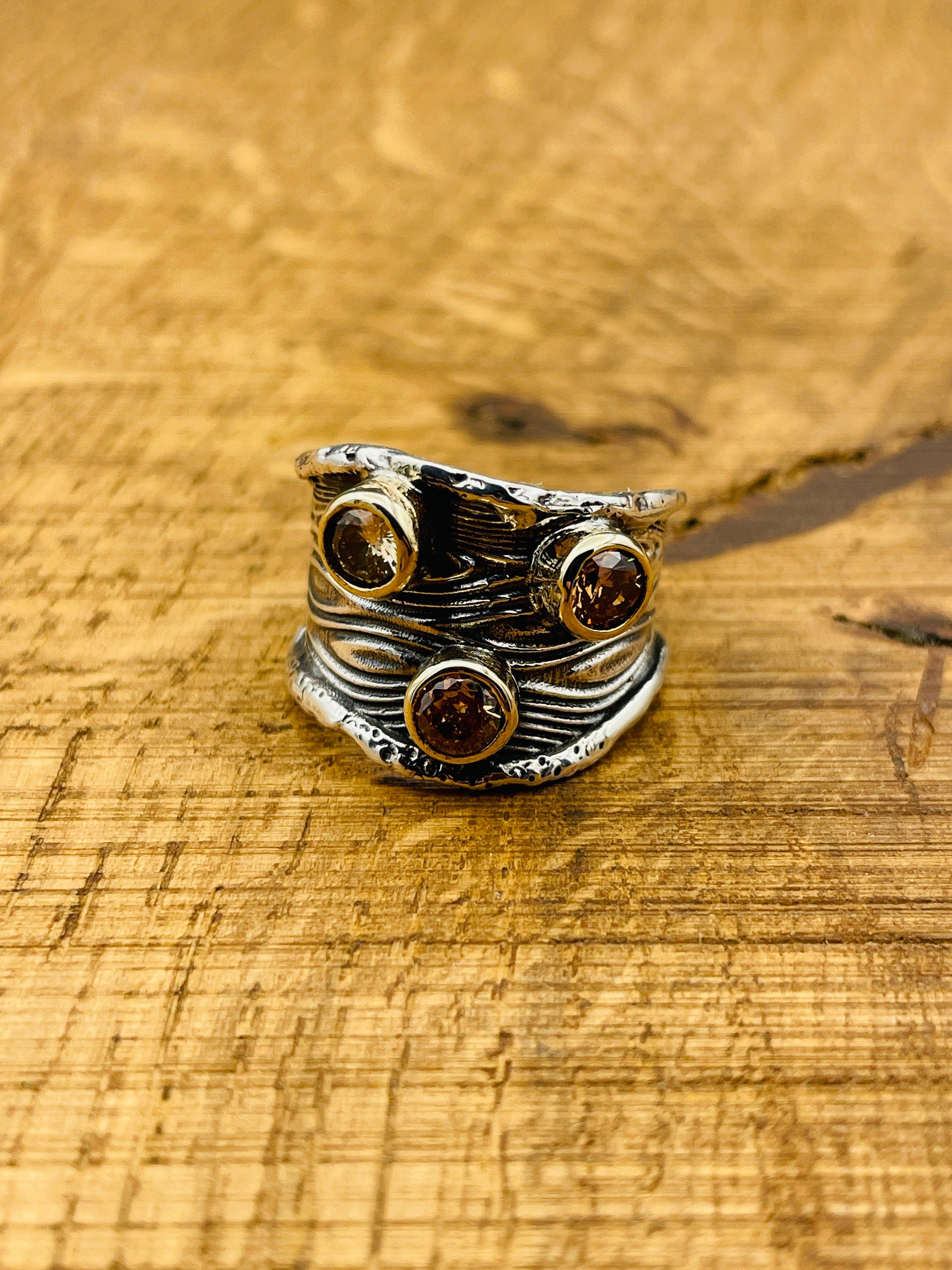 Artisan Handmade 925 Sterling Silver Adjustable Champagne Citrine Ring for Women