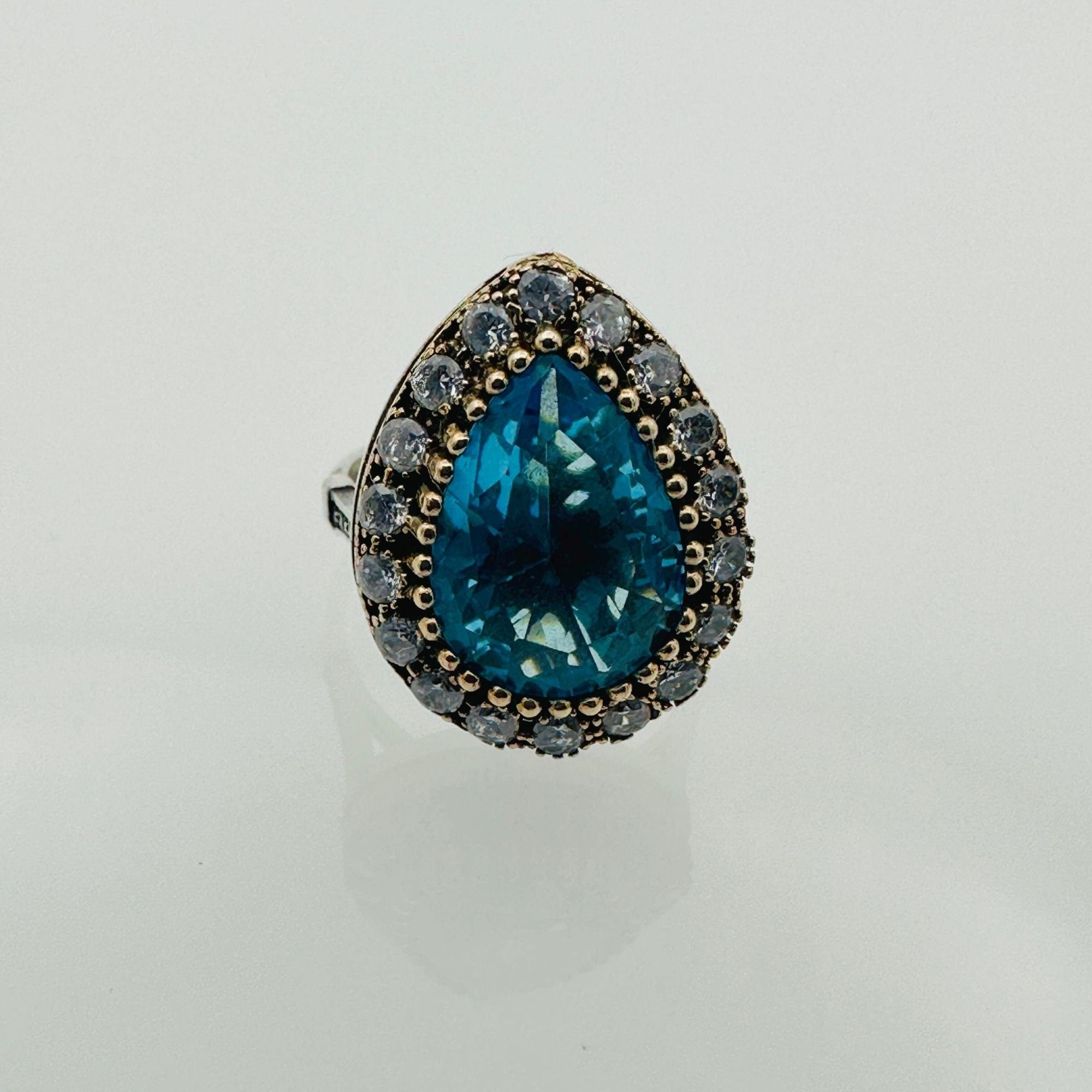 خاتم قلب من الفيروز المائي الفضي الإسترليني 925 اليدوي التركي - هدية رائعة للنساء