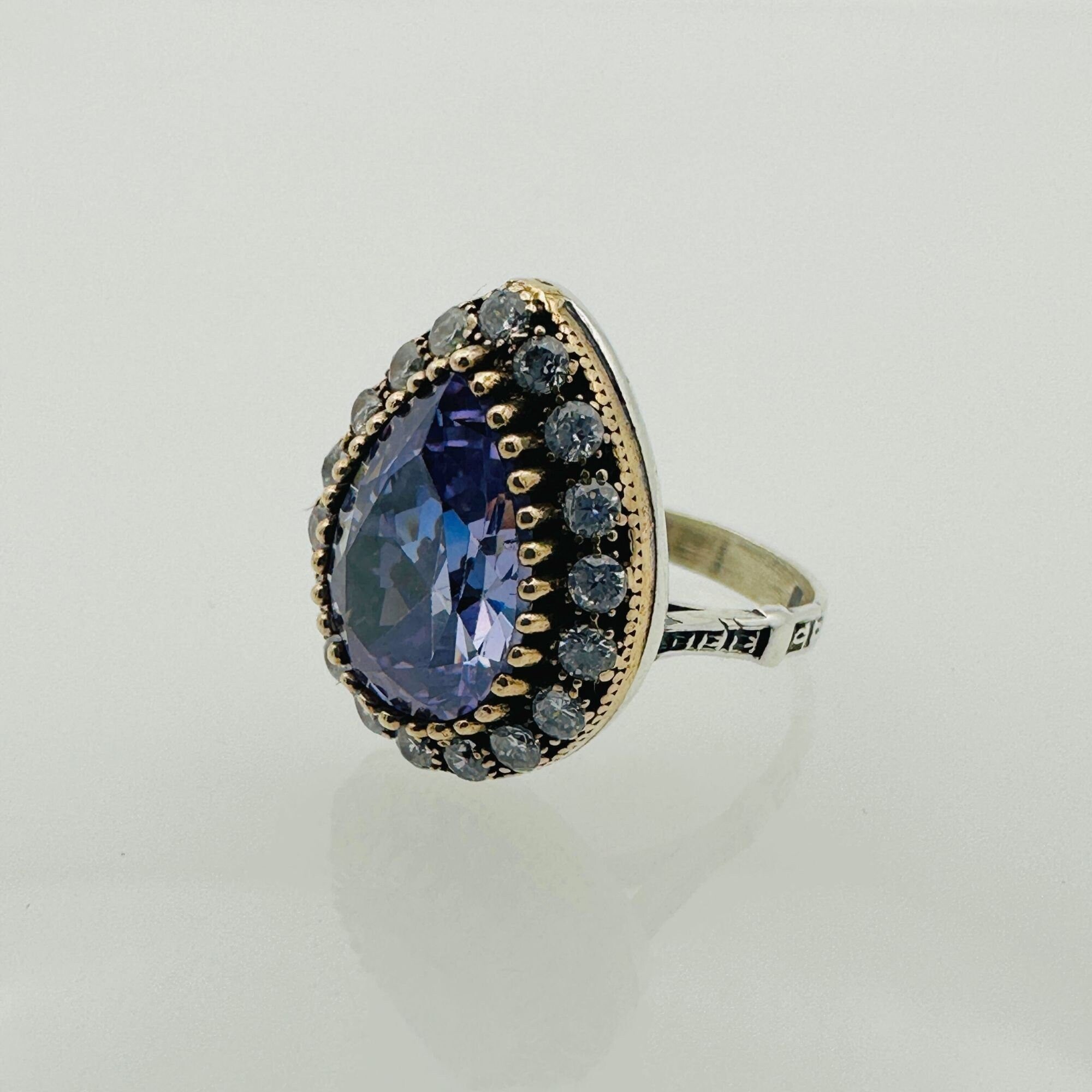 خاتم قلب أميثيست تركي يدوي الصنع مبهر من فضة استرليني 925 للنساء