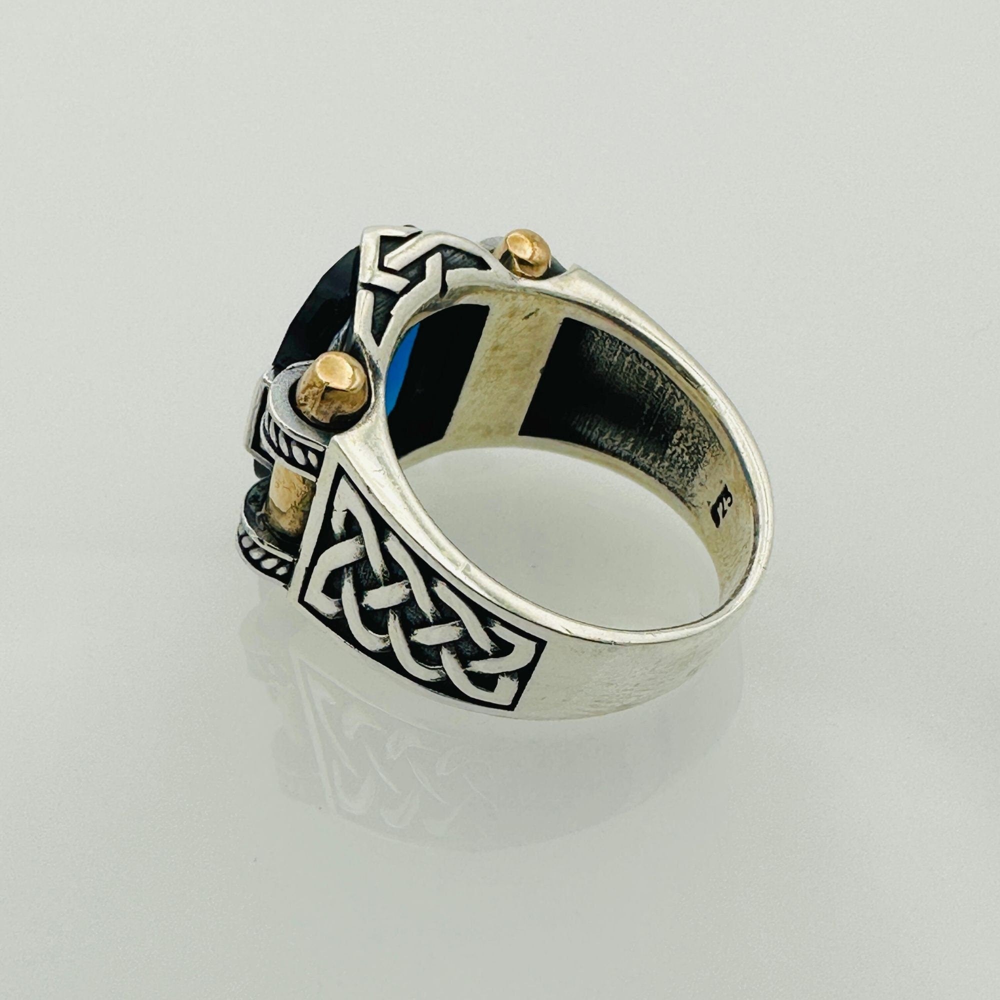 Men's Authentic Ottoman Blue Zircon 925 Sterling Silver Ring - Handmade Statement Gift for Him