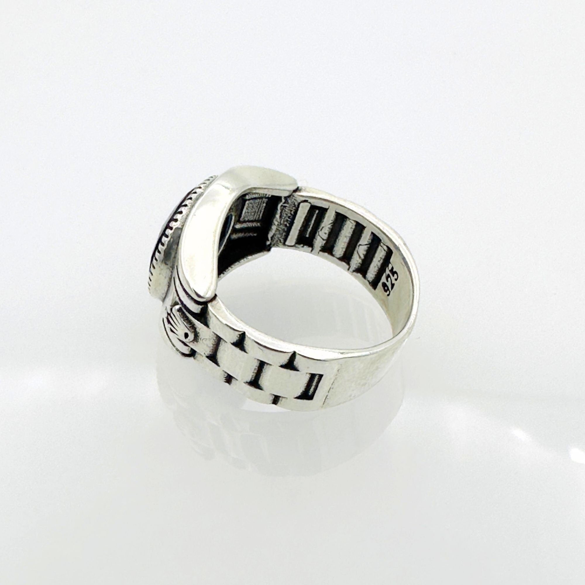 خاتم رجالي مصنوع يدويًا من الفضة الإسترلينية 925 مع الياقوت الأزرق - تصميم تركي خالد