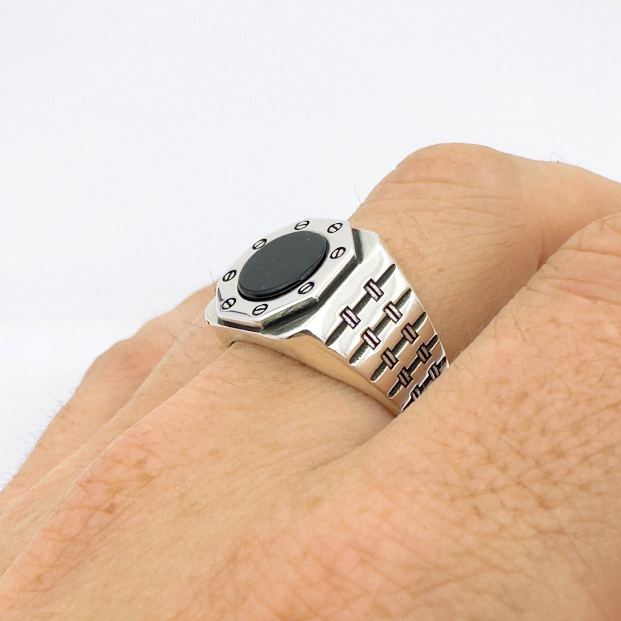 Men's Turkish Handmade 925 Sterling Silver Black Onyx Ring - Minimalist & Fashion-Forward Gift for Him