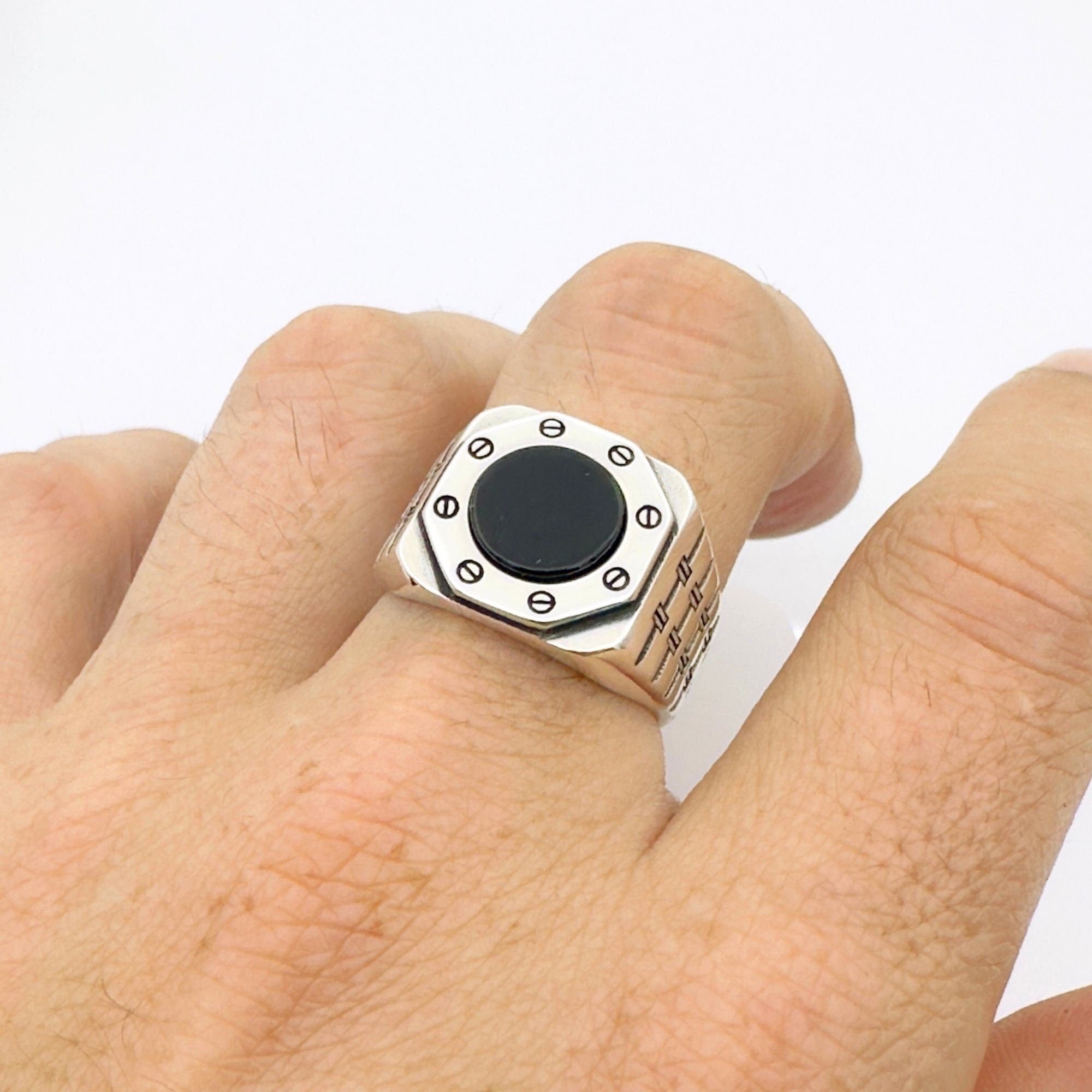 Men's Turkish Handmade 925 Sterling Silver Black Onyx Ring - Minimalist & Fashion-Forward Gift for Him