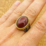 Turkish Handmade 925 Sterling Silver Red Agate Signet Ring for Men | Bold Gift for Him