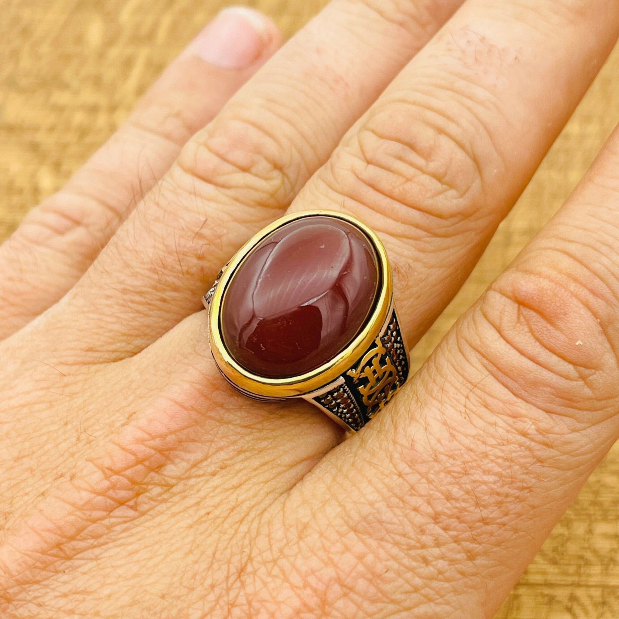 Turkish Handmade 925 Sterling Silver Red Agate Signet Ring for Men | Bold Gift for Him