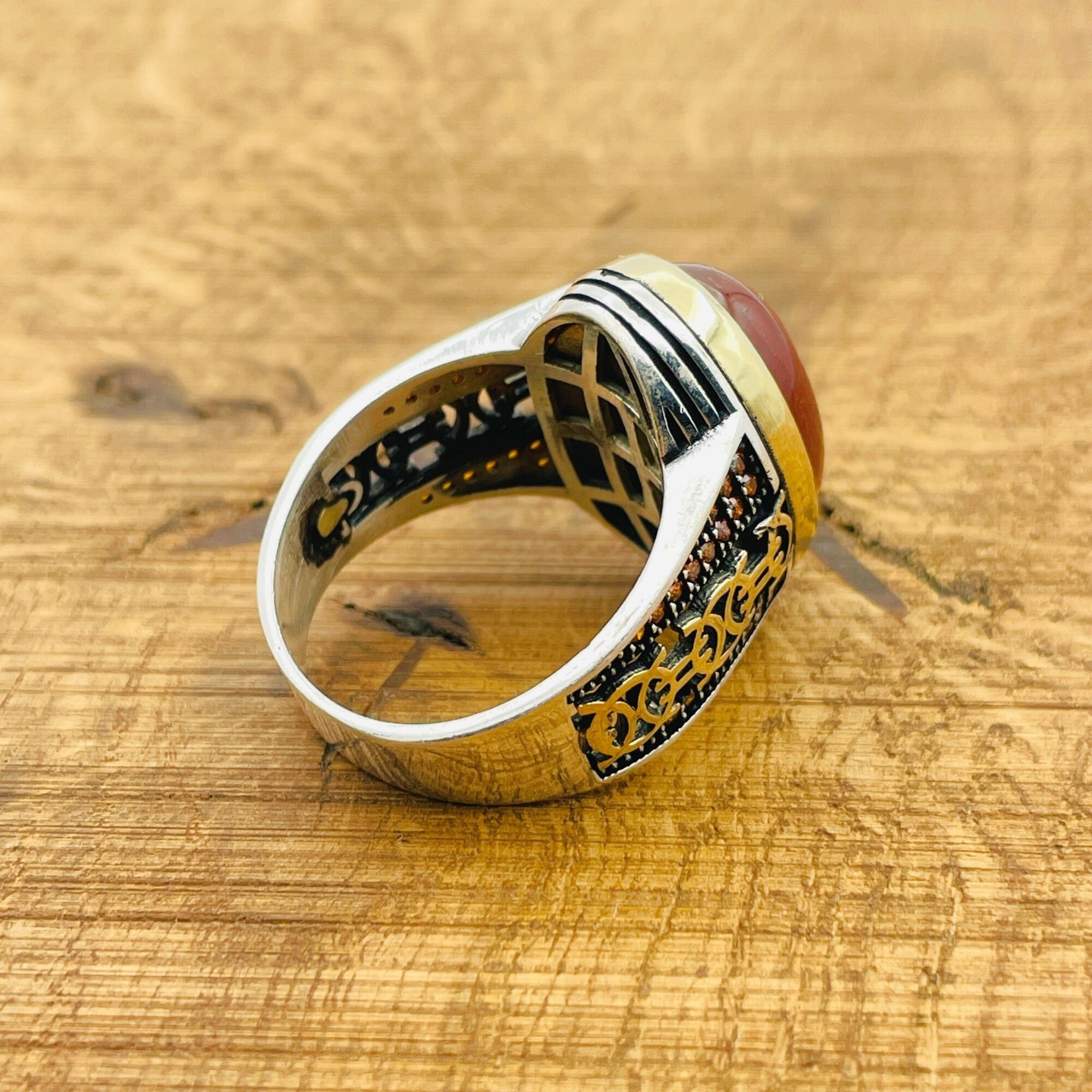 Turkish Handmade 925 Sterling Silver Red Agate Signet Ring for Men | Bold Gift for Him