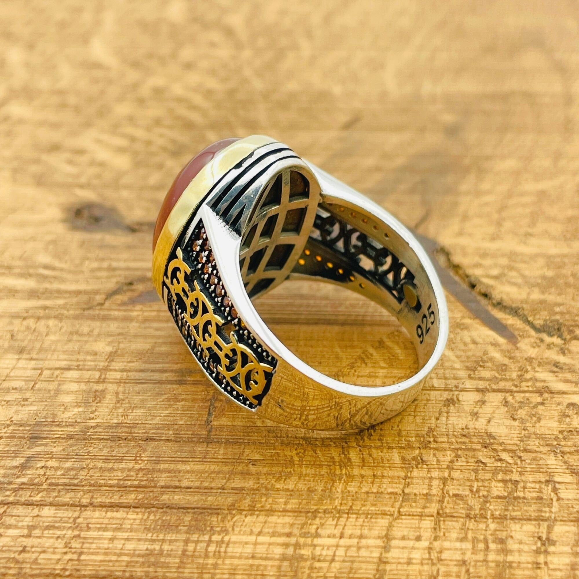 Turkish Handmade 925 Sterling Silver Red Agate Signet Ring for Men | Bold Gift for Him