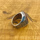 خاتم فضة استرلينية 925 مرصع بعقيق أحمر مصنوع يدوياً للرجال - مجوهرات حجر كريم تركية الصنع