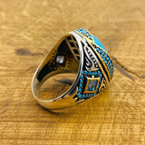 Handmade Turkish Men's Natural Turquoise 925 Sterling Silver Statement Ring