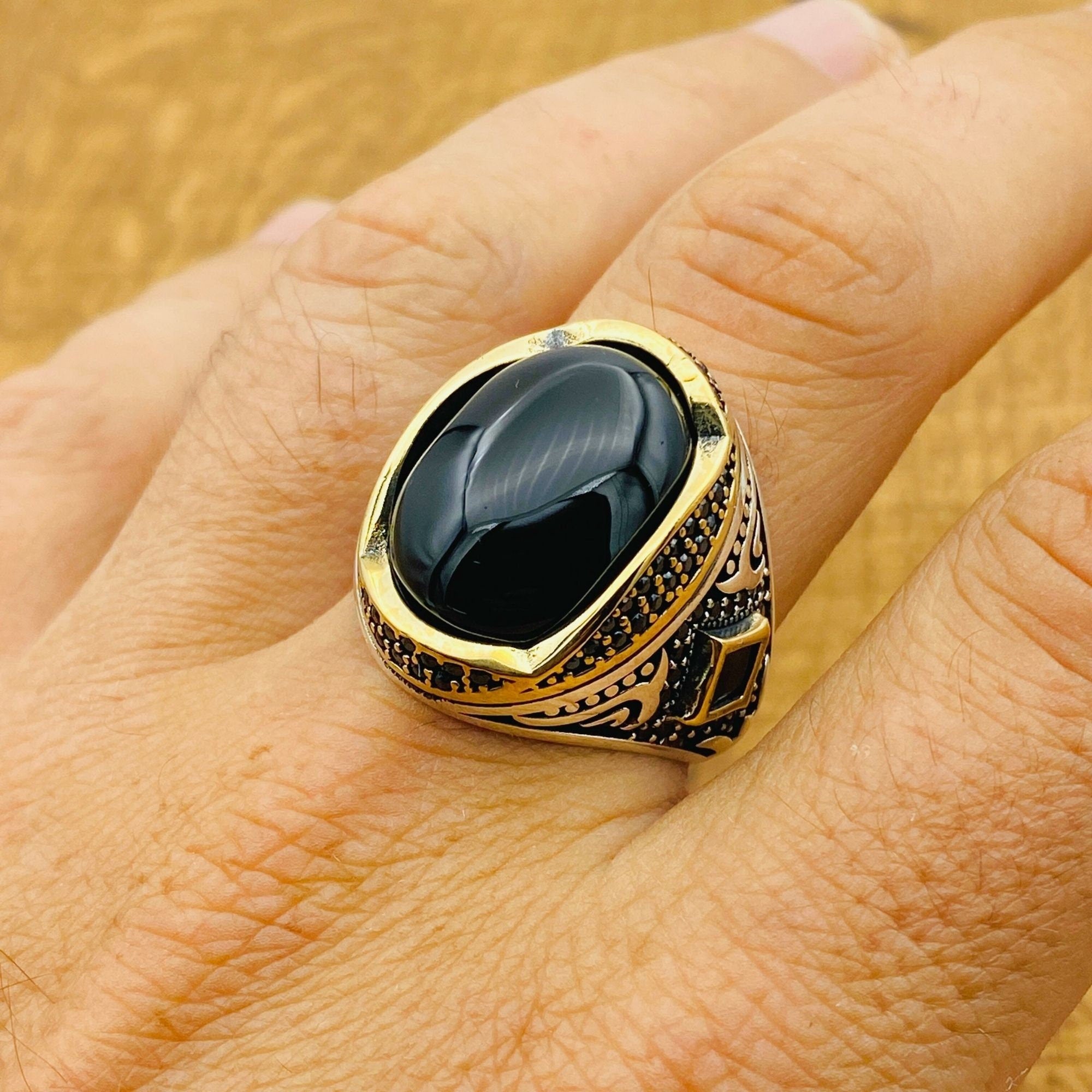 Handcrafted Turkish Men's Black Onyx 925 Sterling Silver Ring