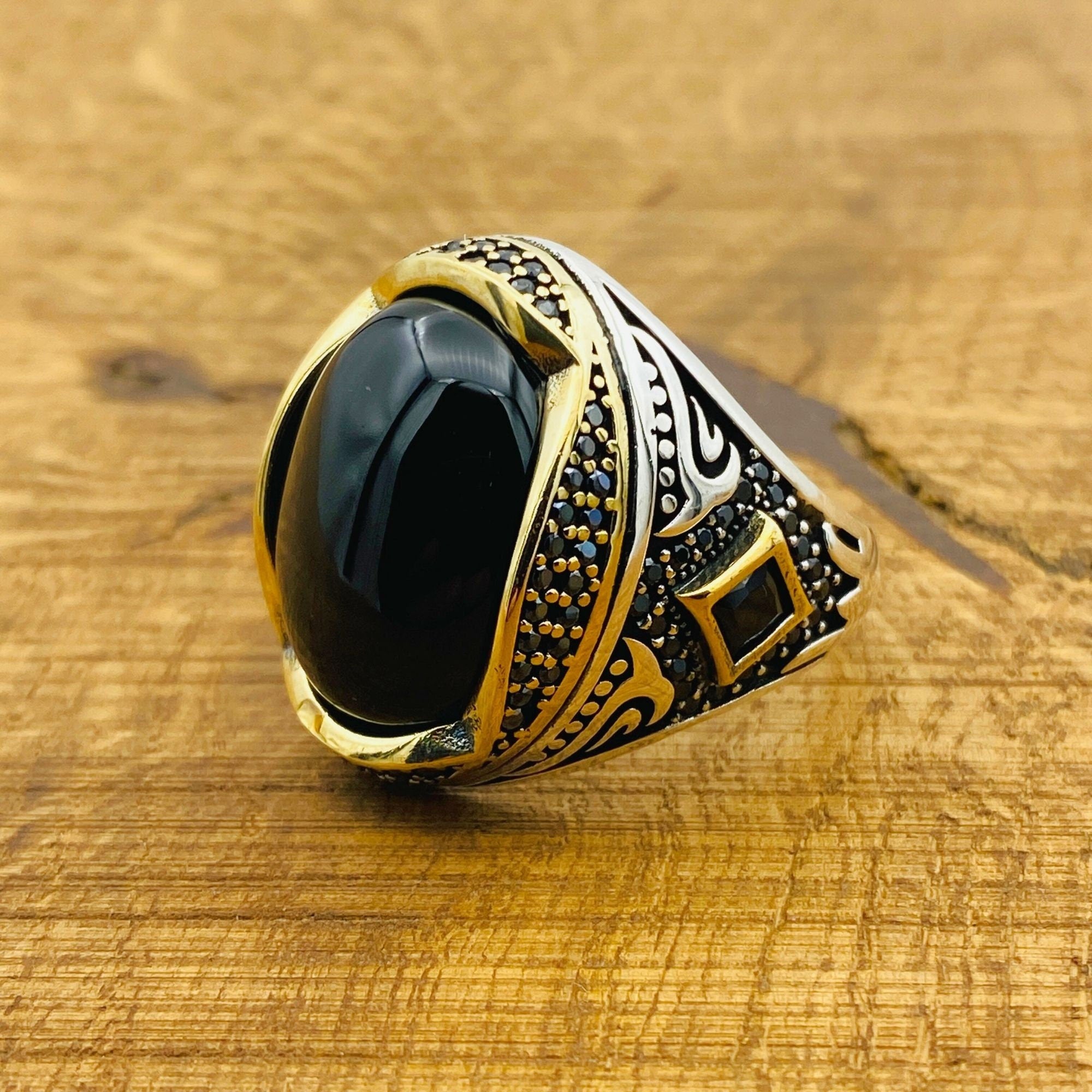 Handcrafted Turkish Men's Black Onyx 925 Sterling Silver Ring