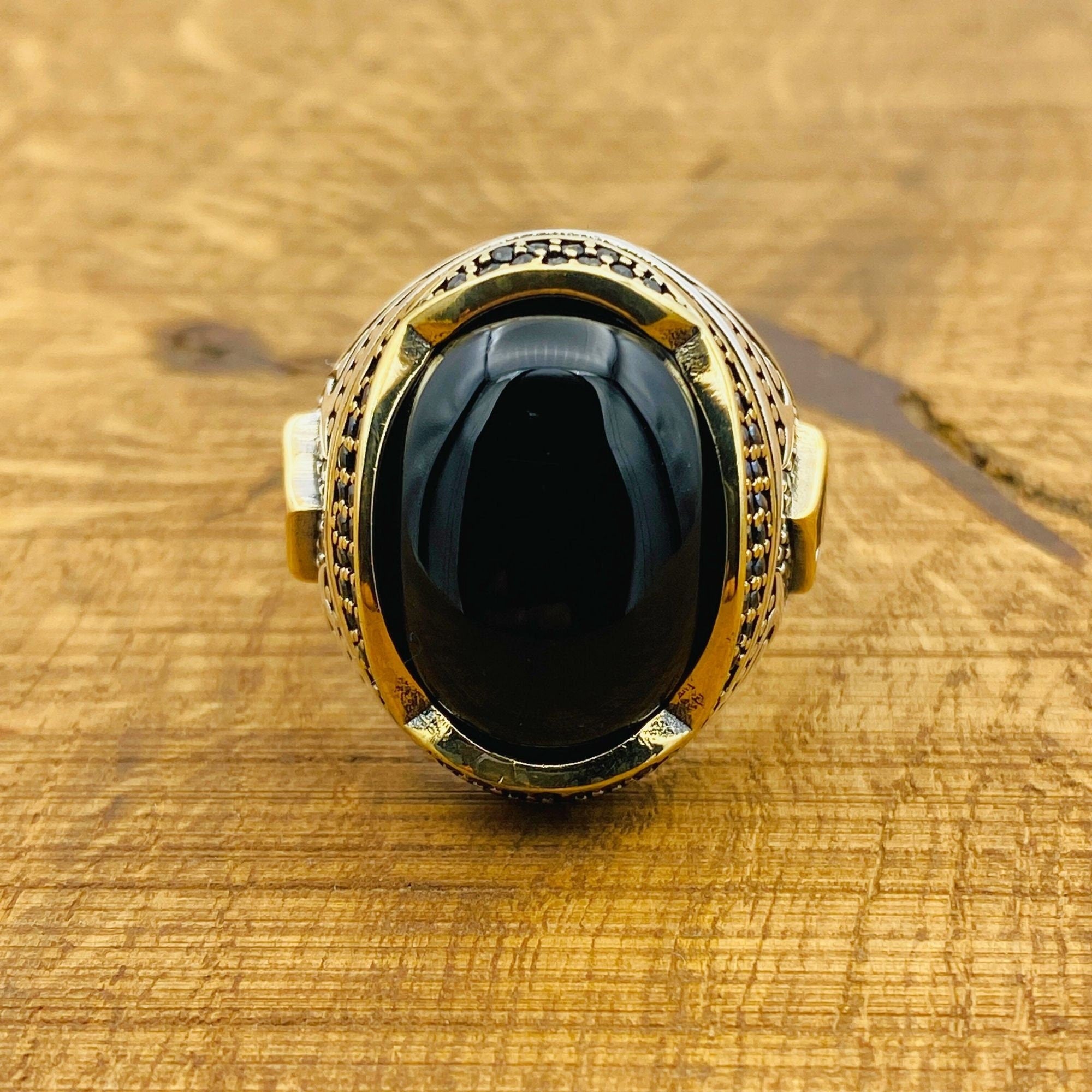 Handcrafted Turkish Men's Black Onyx 925 Sterling Silver Ring