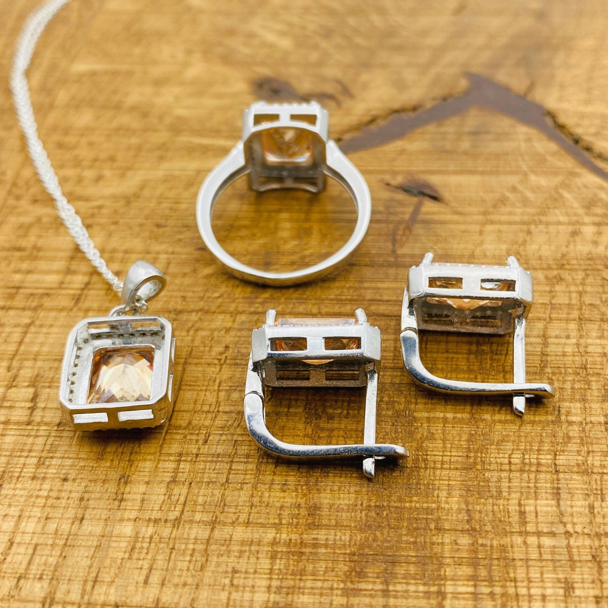 여성용 광채 시트린 & 925 스털링 실버 쥬얼리 세트 | 수제 터키 장인 쥬얼리 선물