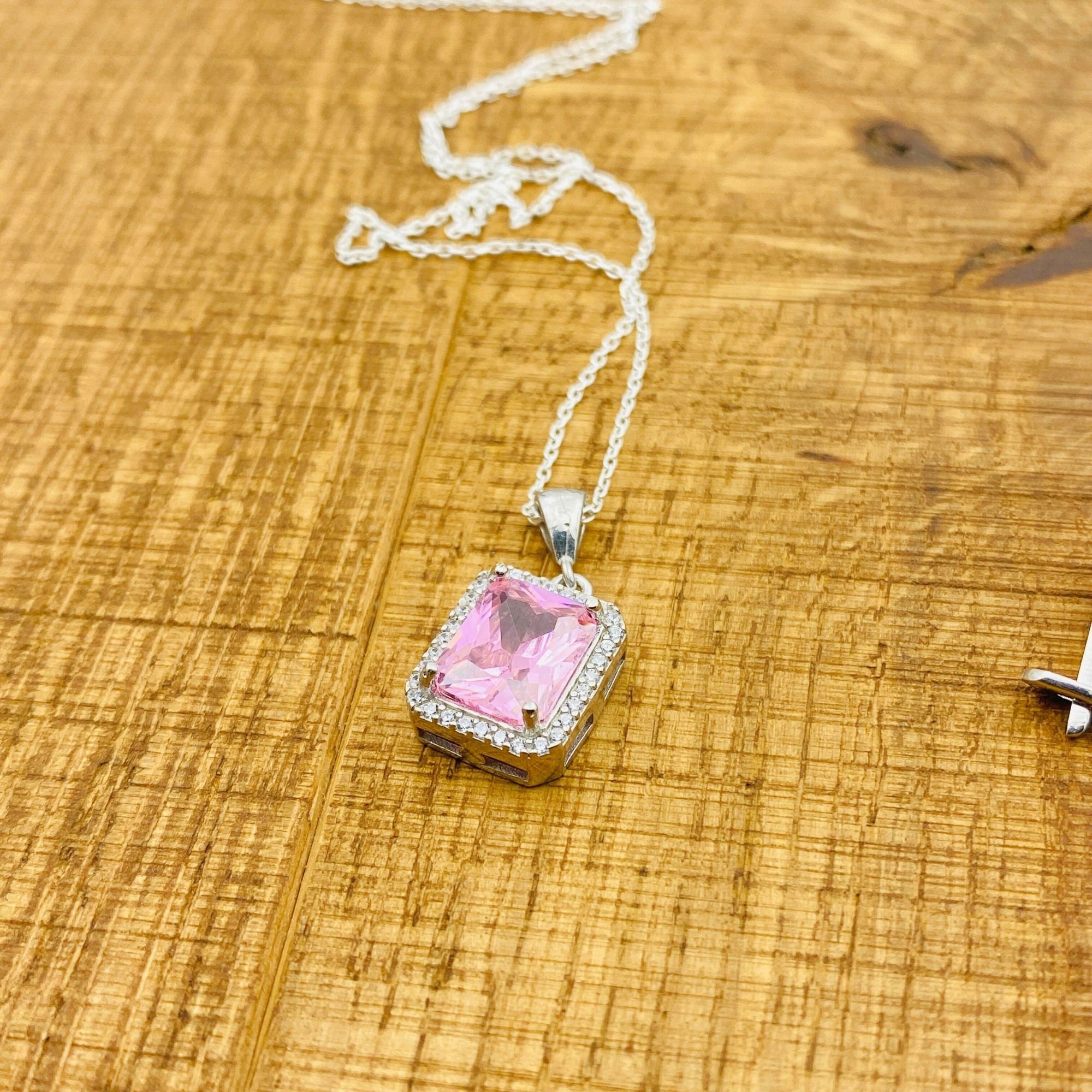 여성용 수제 925 스털링 실버 핑크 모거나이트 쥬얼리 세트 - 반지, 목걸이 및 귀걸이 선물