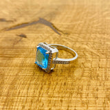 مجموعة مجوهرات أكوامارين تركية يدوية الصنع من الفضة الإسترلينية 925 | هدية أنيقة بحجر كريم أزرق لها وللأم