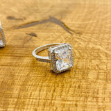 터키 수제 925 스털링 실버 화이트 지르콘 쥬얼리 세트 - 목걸이, 반지 및 귀걸이