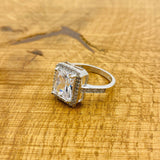 터키 수제 925 스털링 실버 화이트 지르콘 쥬얼리 세트 - 목걸이, 반지 및 귀걸이