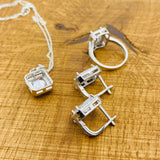 터키 수제 925 스털링 실버 화이트 지르콘 쥬얼리 세트 - 목걸이, 반지 및 귀걸이