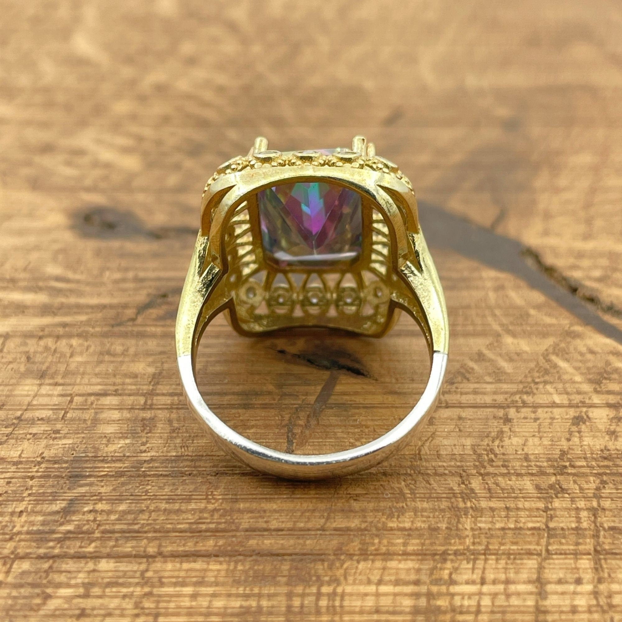 Elegant Multi-Color Mystic Topaz Gold-Plated 925 Sterling Silver Ring for Women