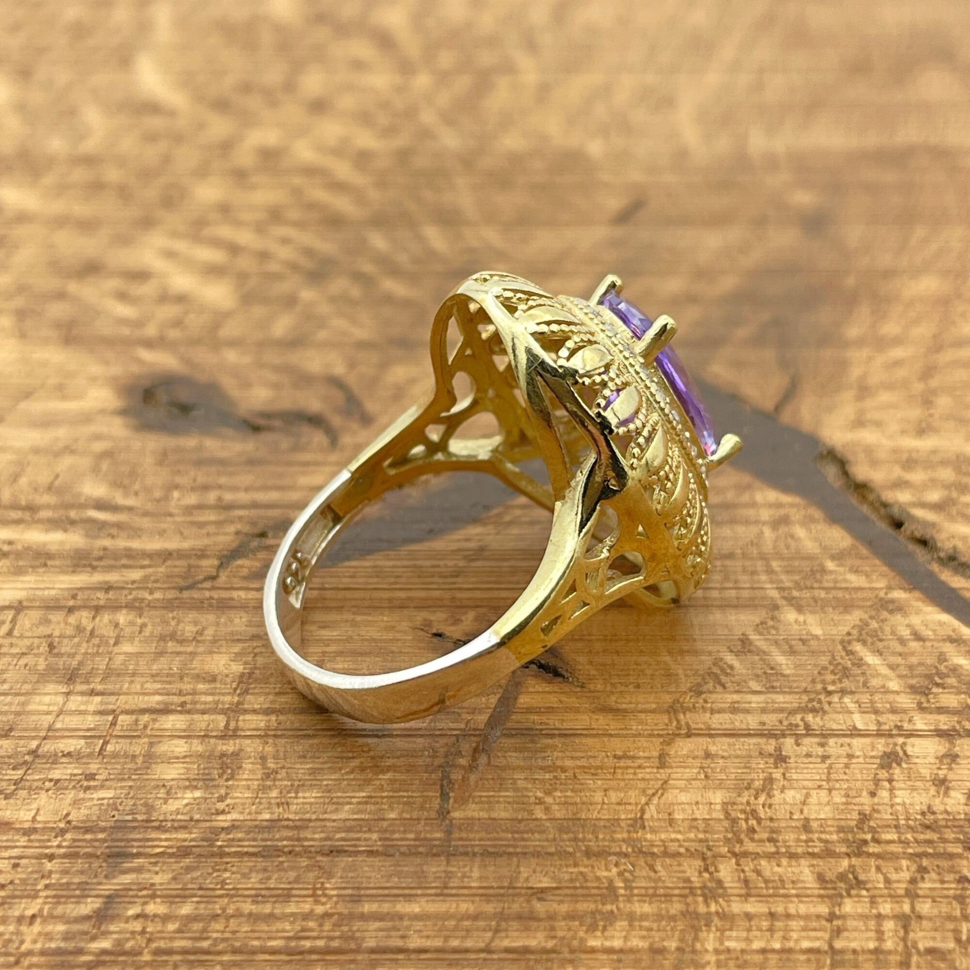 خاتم فضة استرلينية 925K تركي يدوي الصنع بحجر الجمشت للنساء - مجوهرات حجر كريم أنيقة