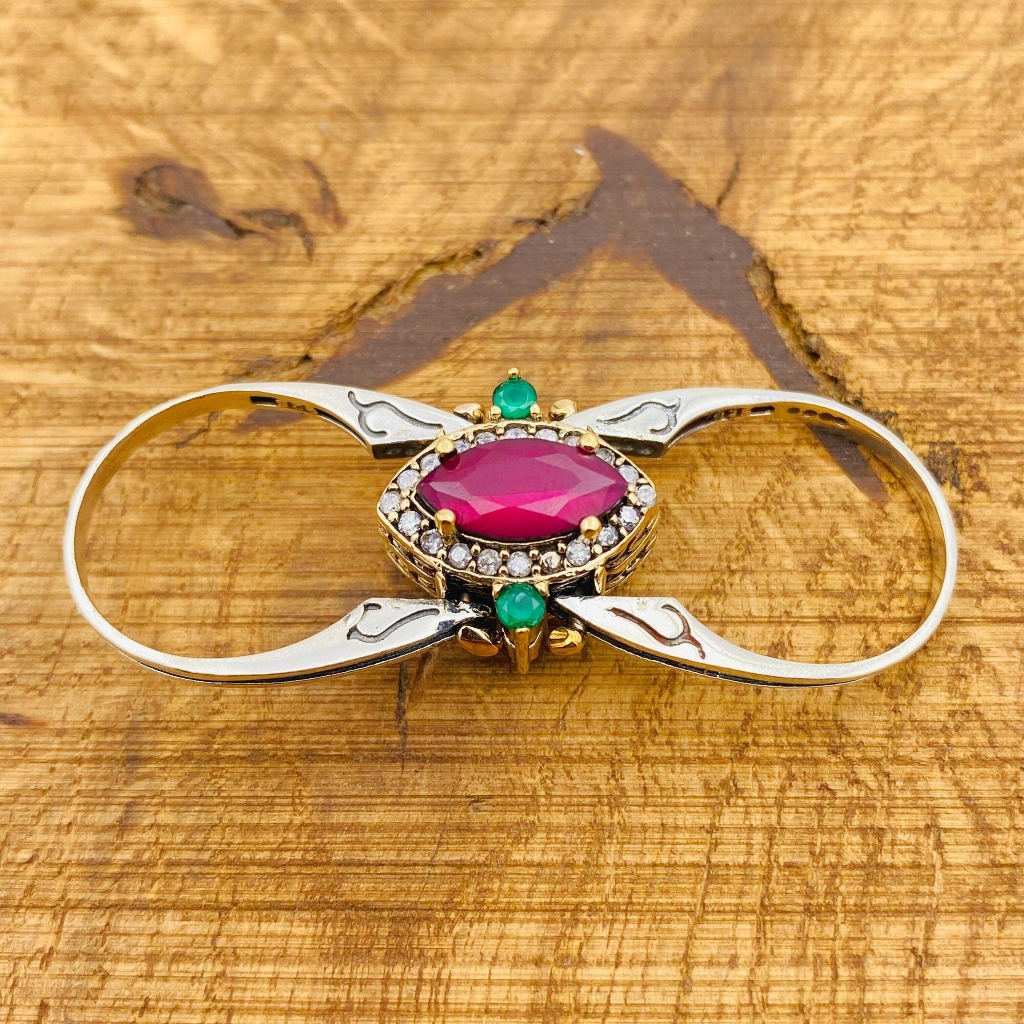 Handmade Reversible Emerald & Ruby Ring - 925 Sterling Silver Multi-Stone Women's Jewelry Gift