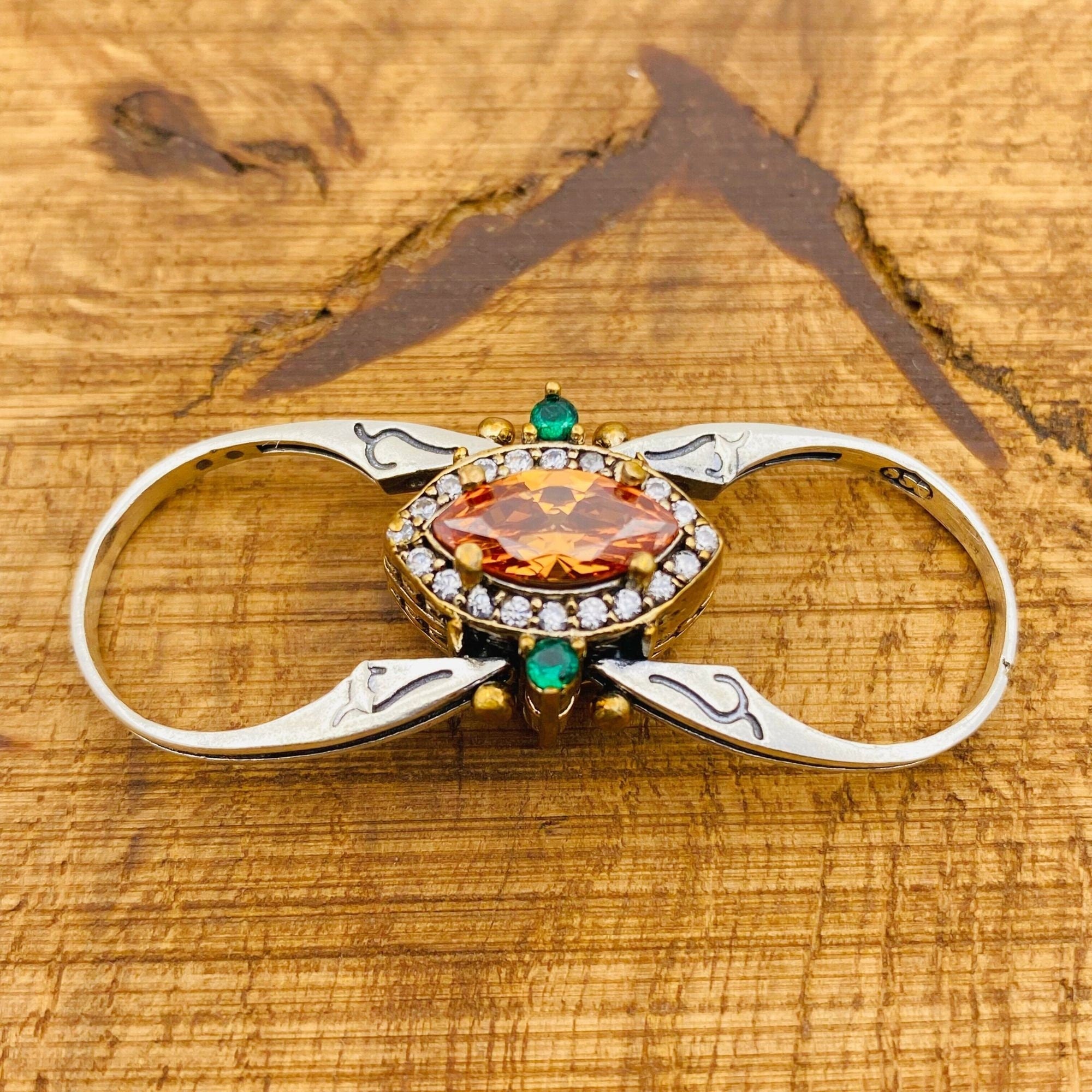 925 Sterling Silver Reversible Citrine & Onyx Gemstone Ring - Dual-Sided Versatile Design