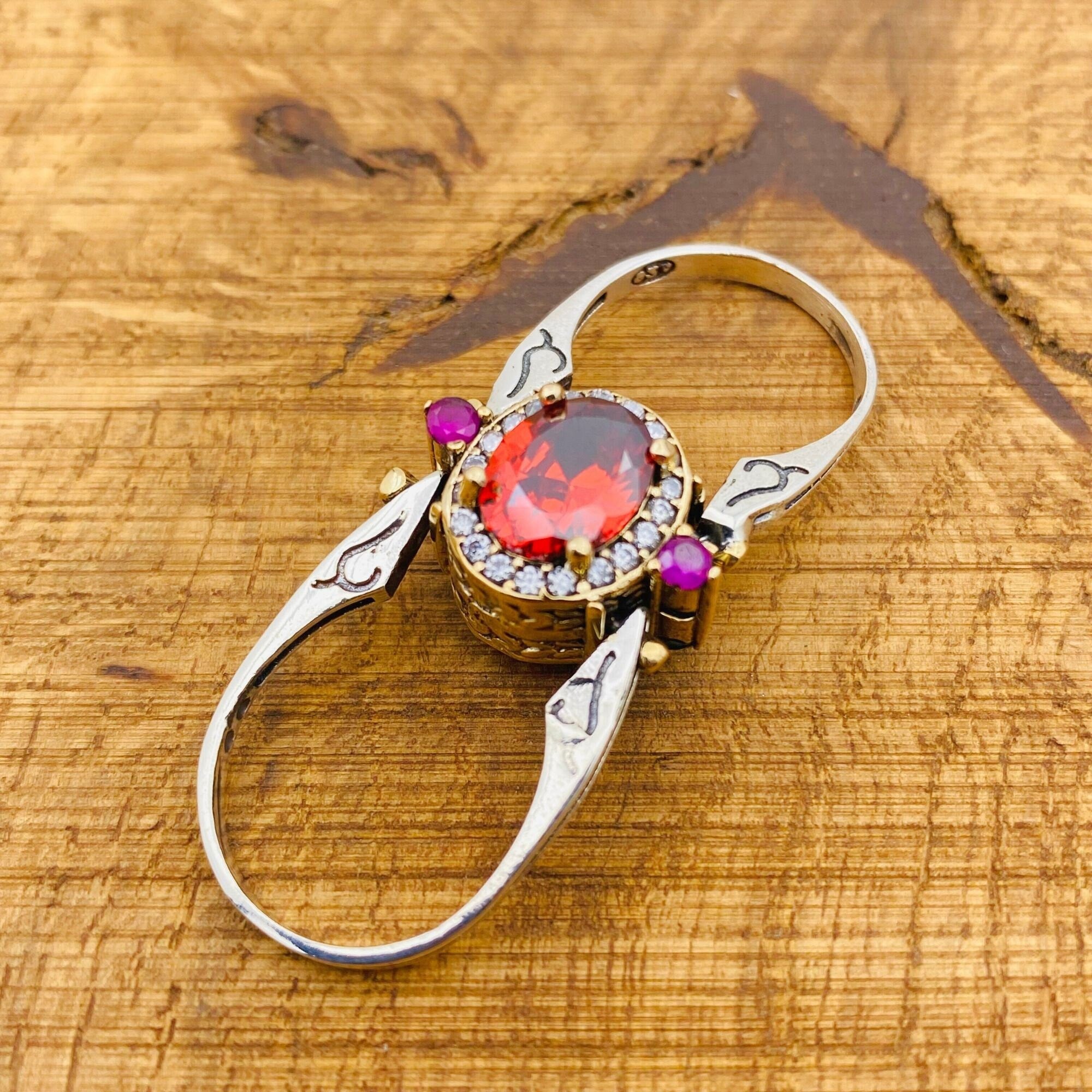 Handcrafted Reversible Amethyst & Ruby Oval Ring | 925K Sterling Silver Multi-Stone Women's Jewelry Gift