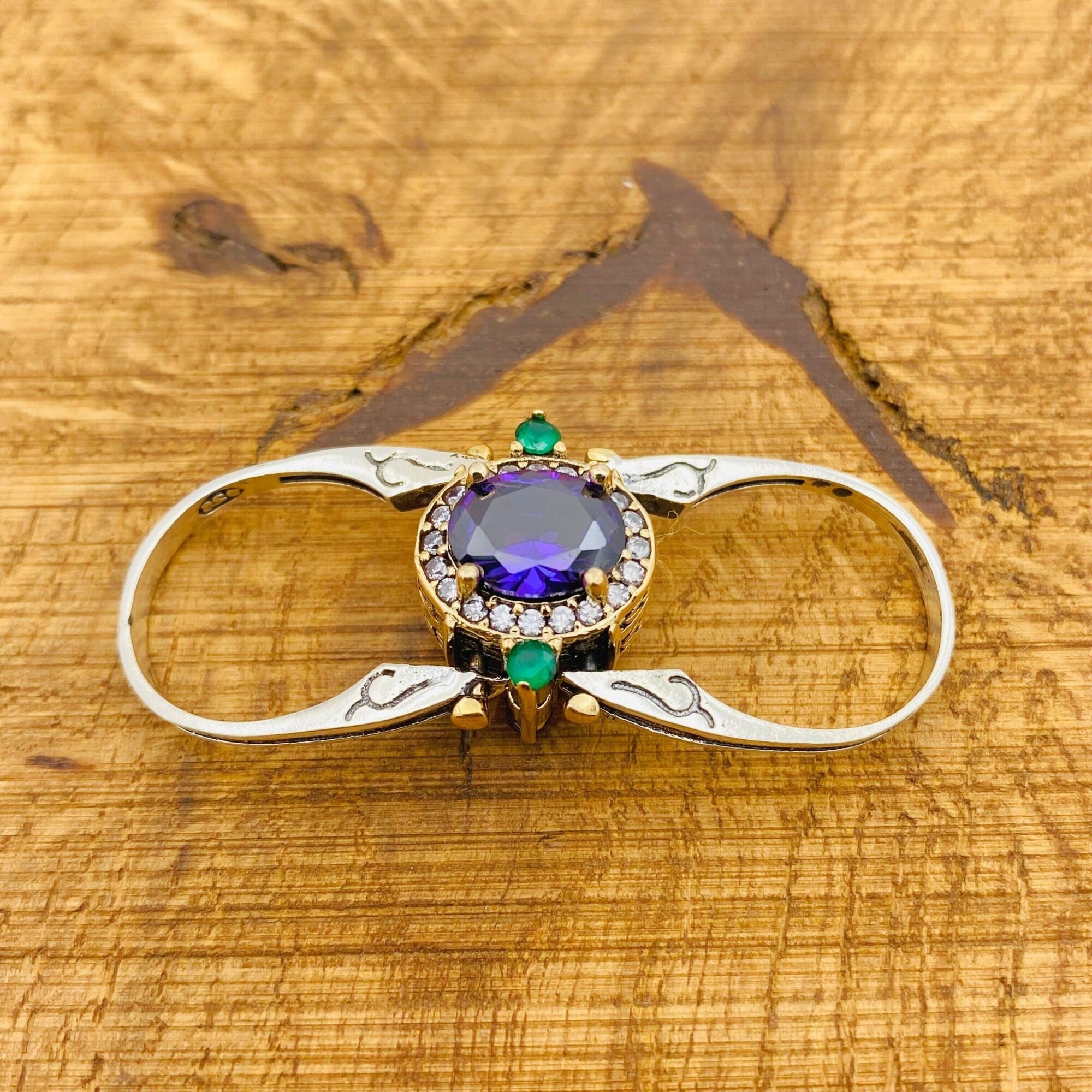 Handcrafted 925 Sterling Silver Reversible Ruby & Amethyst Oval Gemstone Ring - Two-in-One Design