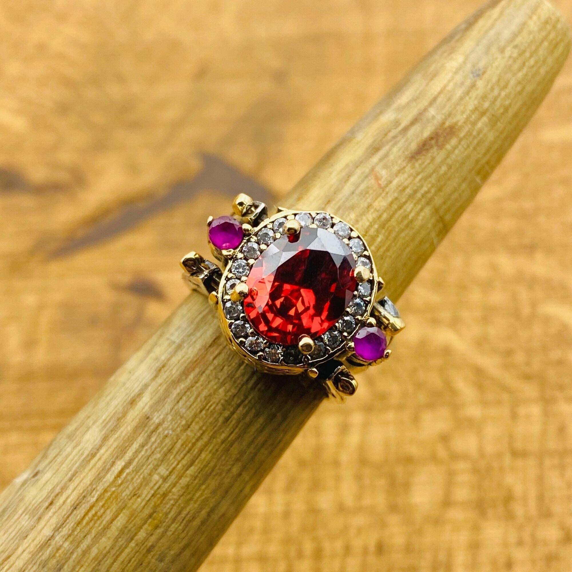 Handcrafted 925 Sterling Silver Reversible Ruby & Amethyst Oval Gemstone Ring - Two-in-One Design