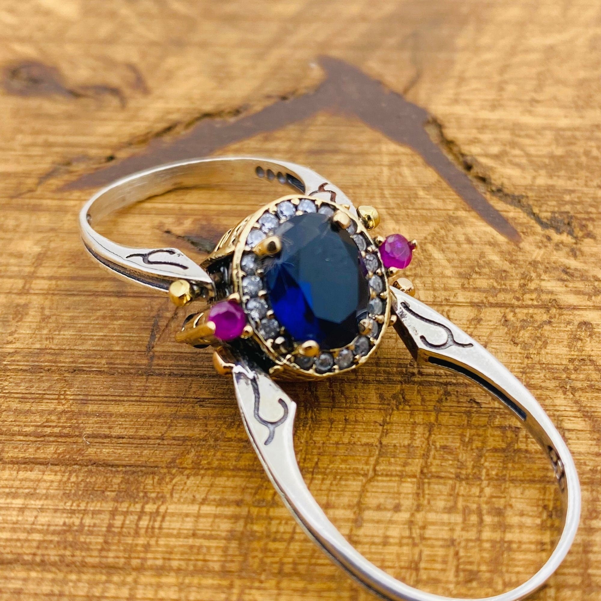 Handcrafted 925K Sterling Silver Reversible Sapphire & Zultanite Oval Ring - Multi-Stone Gemstone Jewelry