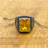 Men's Handmade Sterling Silver Citrine Ring | Square Gemstone Turkish Artisan Jewelry