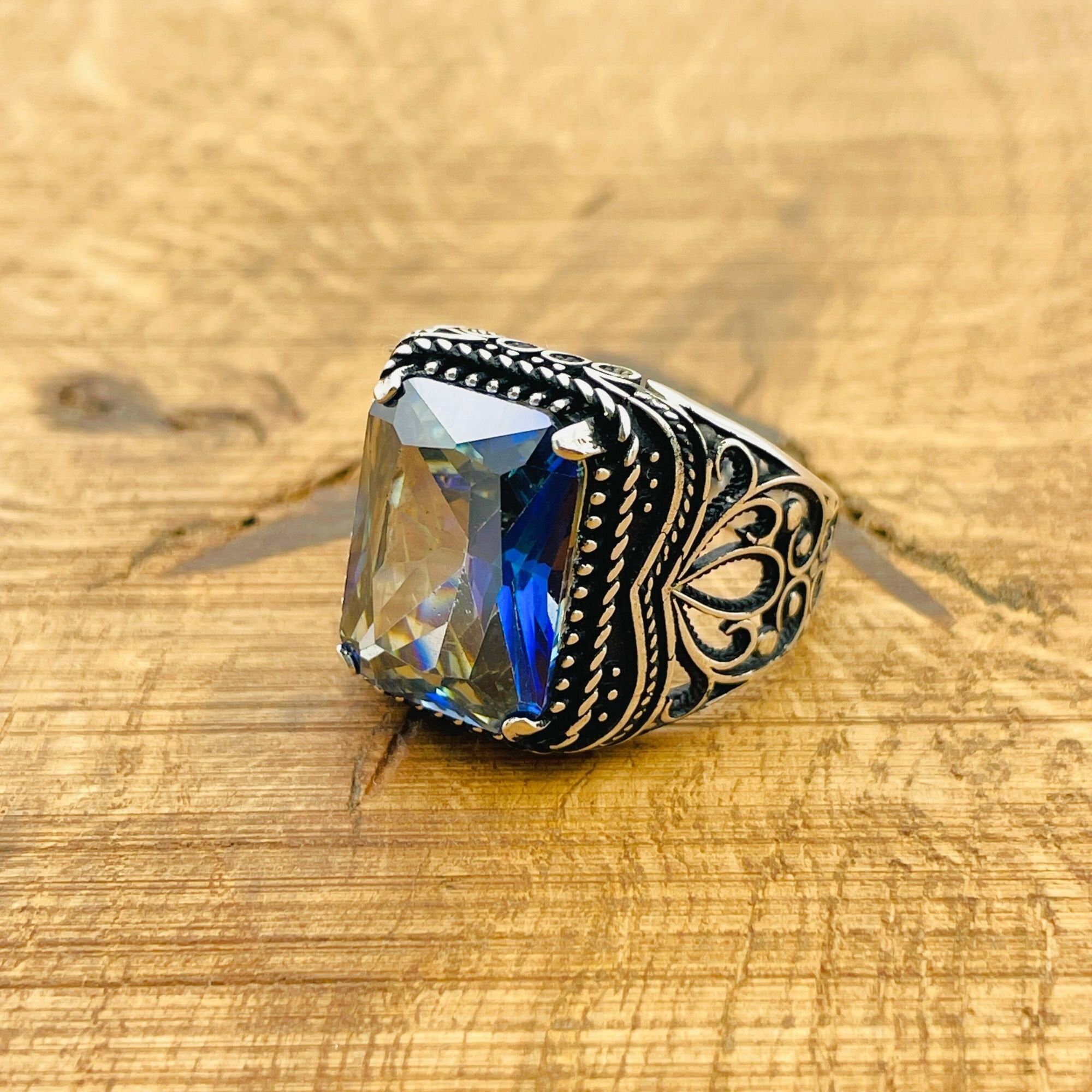 Unique Men's Tanzanite 925 Sterling Silver Ring | Handcrafted Turkish Artisan Jewelry