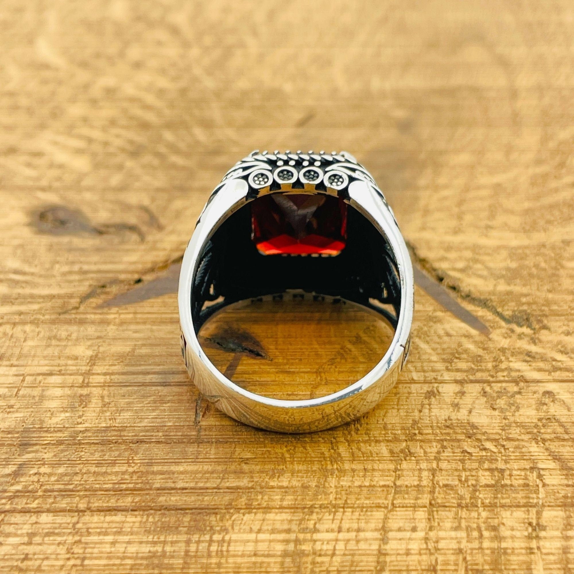 Men's Handmade Turkish Sterling Silver Ruby Statement Ring