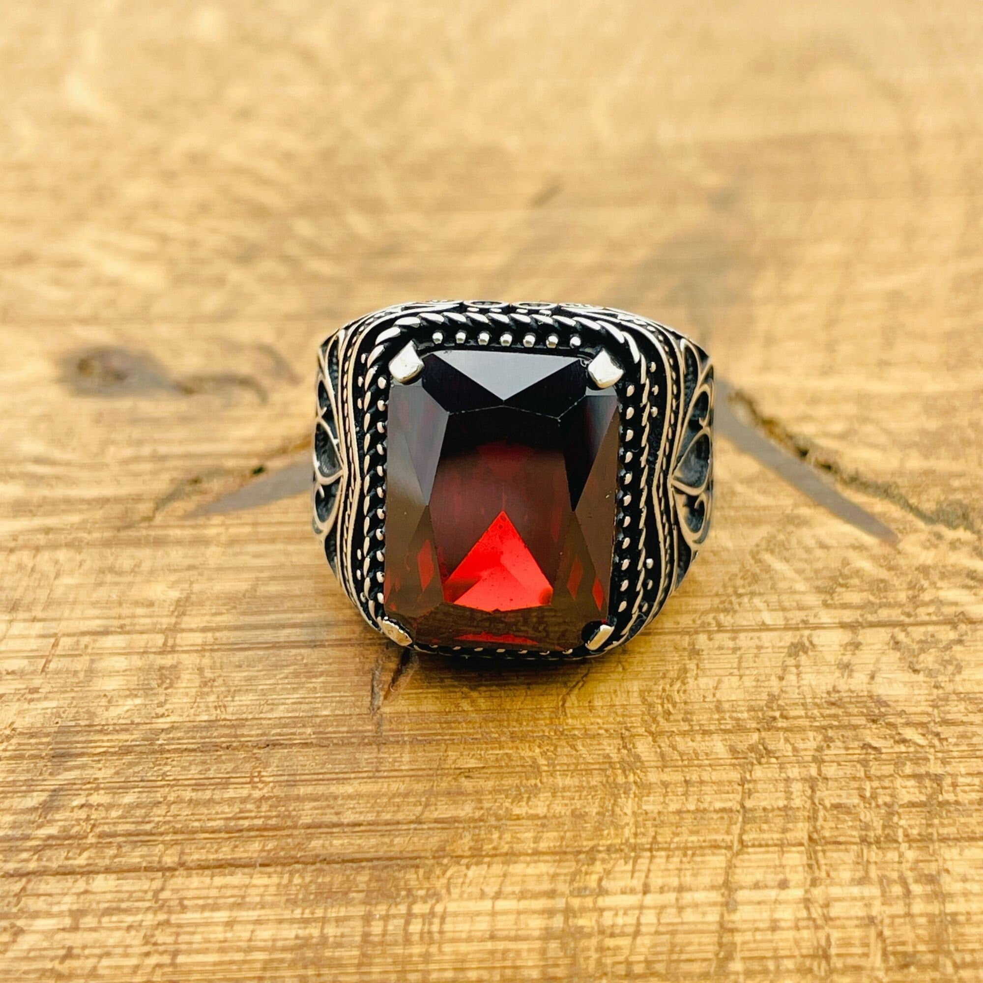 Men's Handmade Turkish Sterling Silver Ruby Statement Ring
