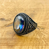 Men's Turkish Handmade Oval Tanzanite 925 Sterling Silver Ring