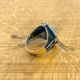 Men's Aquamarine Compass 925 Sterling Silver Ring - Handmade Turkish Artisan Jewelry