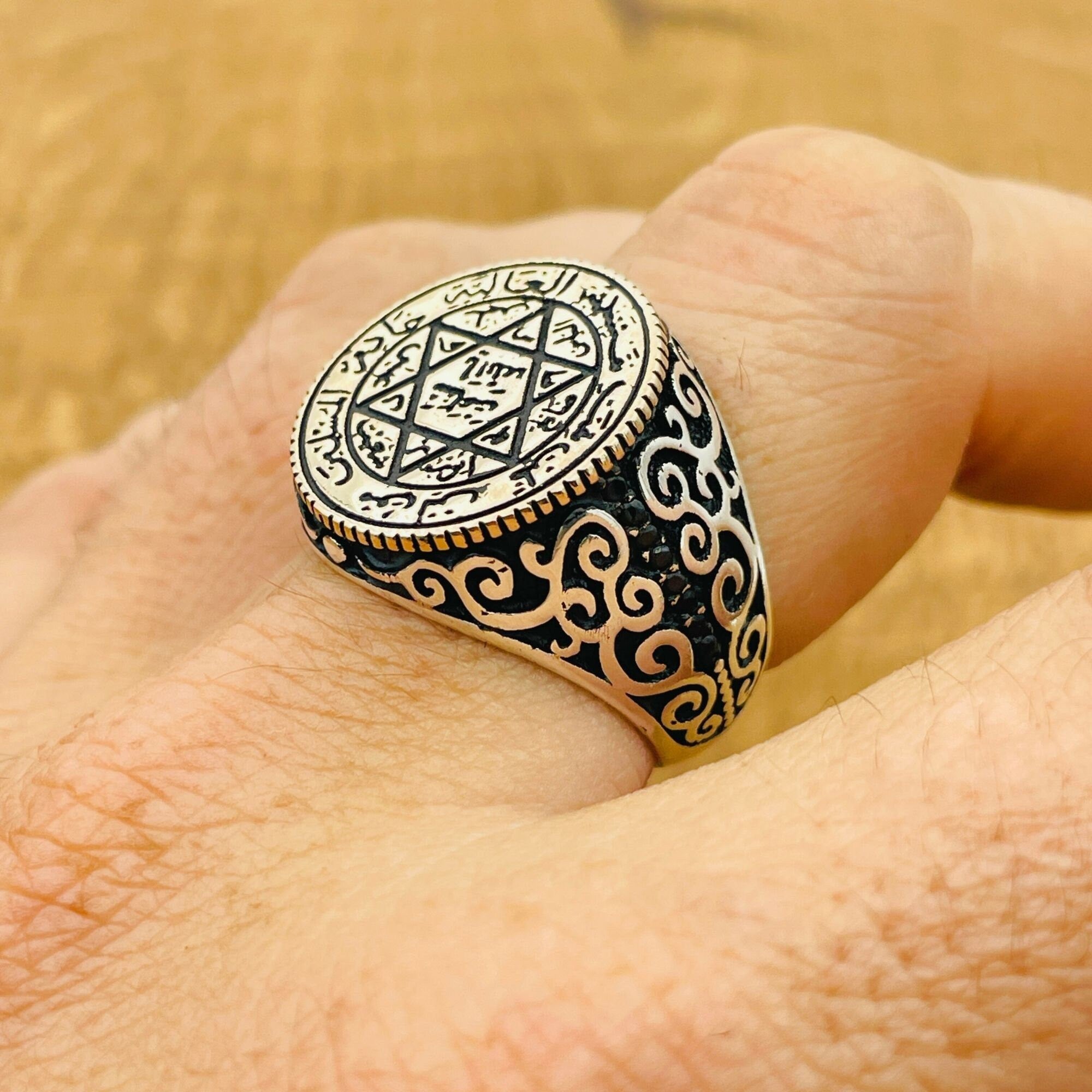 Handcrafted Men's Star of David & King Solomon's Seal 925 Sterling Silver Ring - Turkish Artisan Jewelry