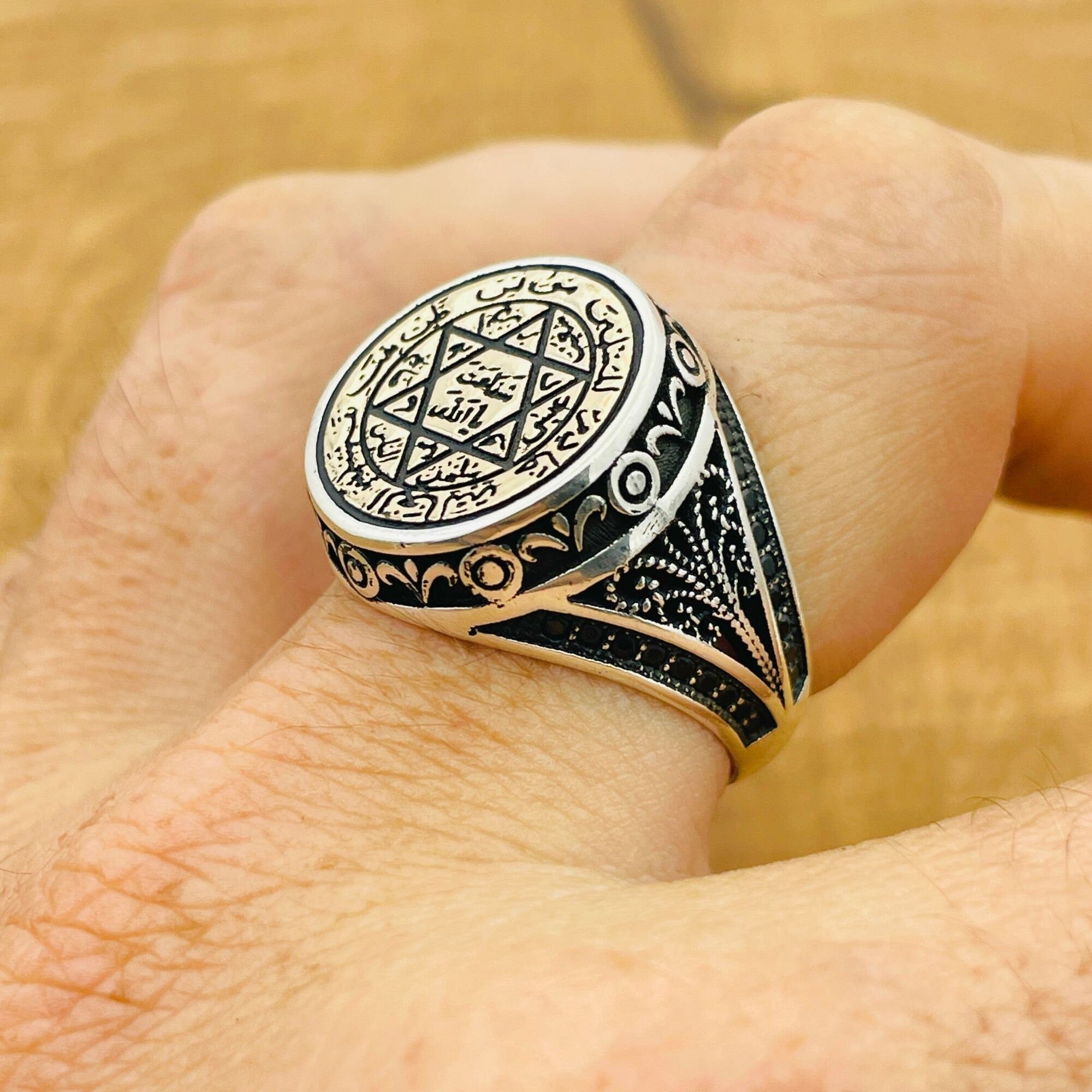 Authentic Turkish Handmade King Solomon Seal 925 Sterling Silver Men's Ring