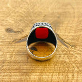 Men's Handmade 925 Sterling Silver Red Square Agate Ring - Authentic Gemstone Gift