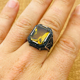 خاتم رجالي تركي مصنوع يدويًا من الفضة الإسترلينية 925 مربع بحجر الزولتانيت الطبيعي