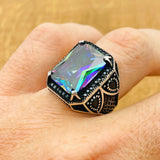 Men's Handcrafted 925 Sterling Silver Mystic Topaz Ring | Ottoman Style Gemstone Jewelry